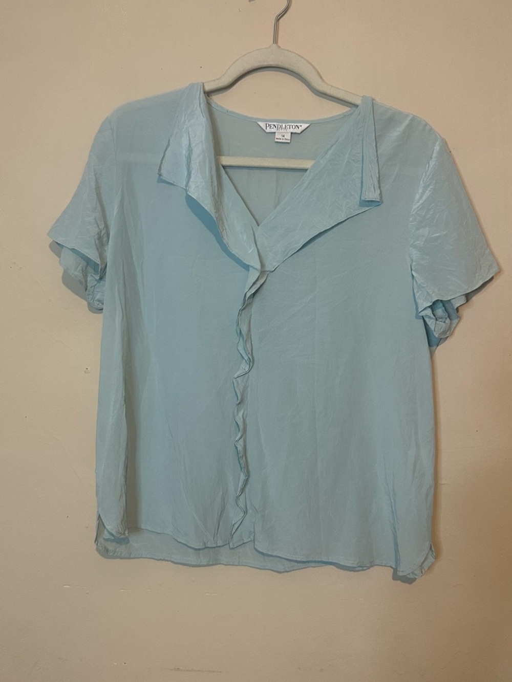 Pendleton petite 14 Light Blue Short Sleeve Blouse